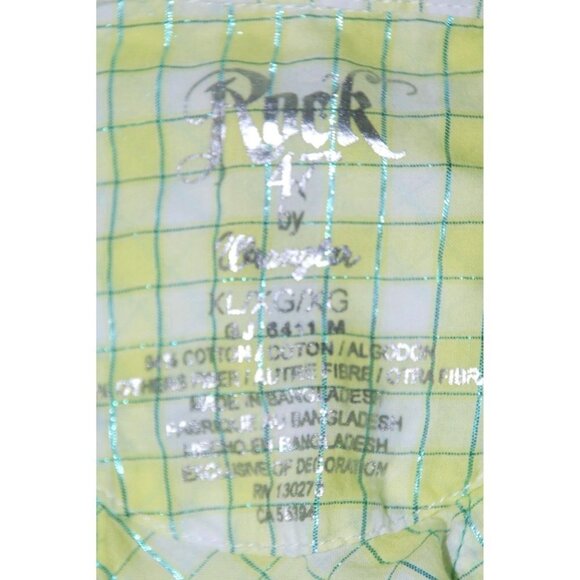 Rock 47 By Wrangler Girls Green Plaid Western Shirt Size XL LS Snap Button Up - Picture 6 of 6